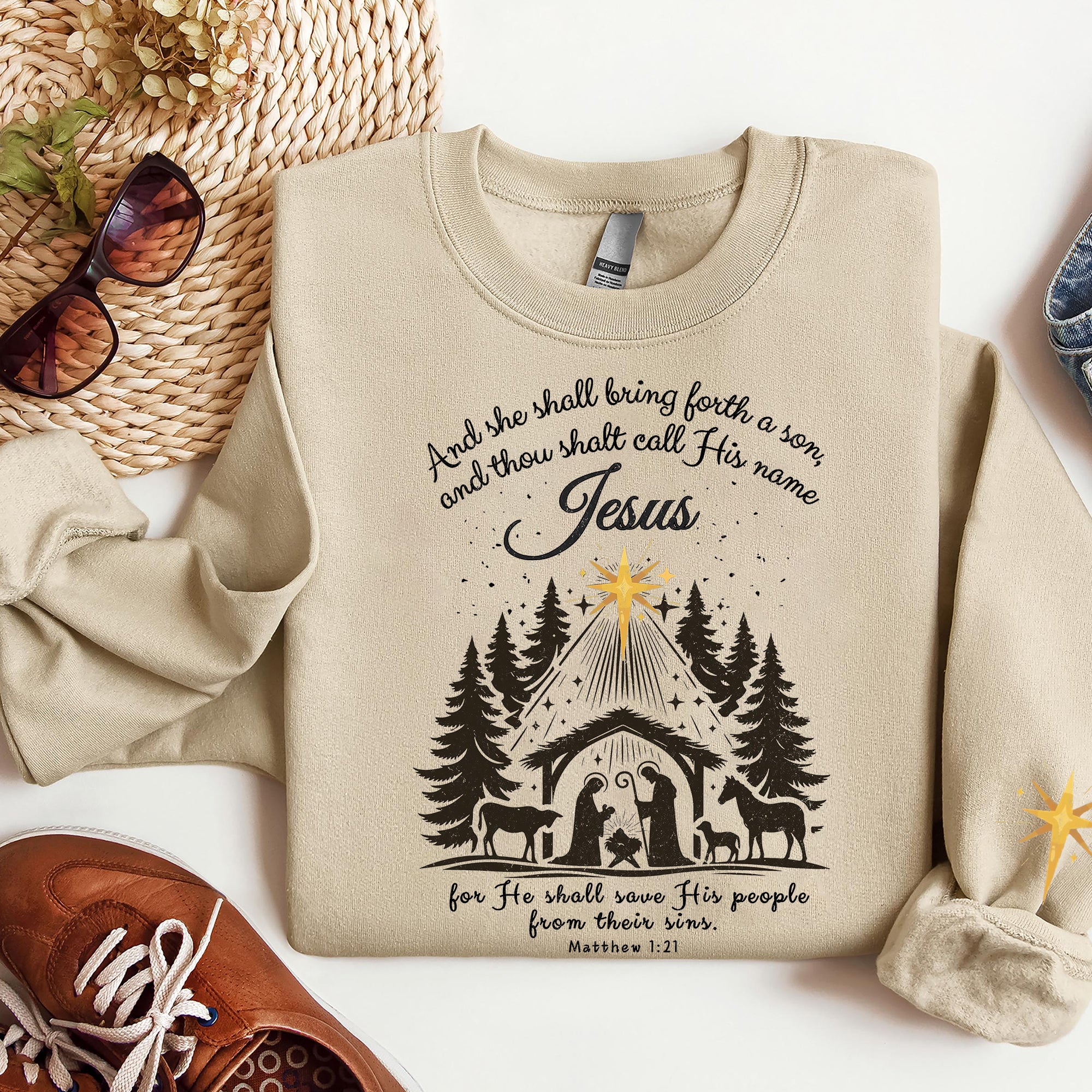 Jesus Christmas Sweatshirt, She Shall Bring Forth a Son Sweatshirt, Nativity Scene Sweatshirt