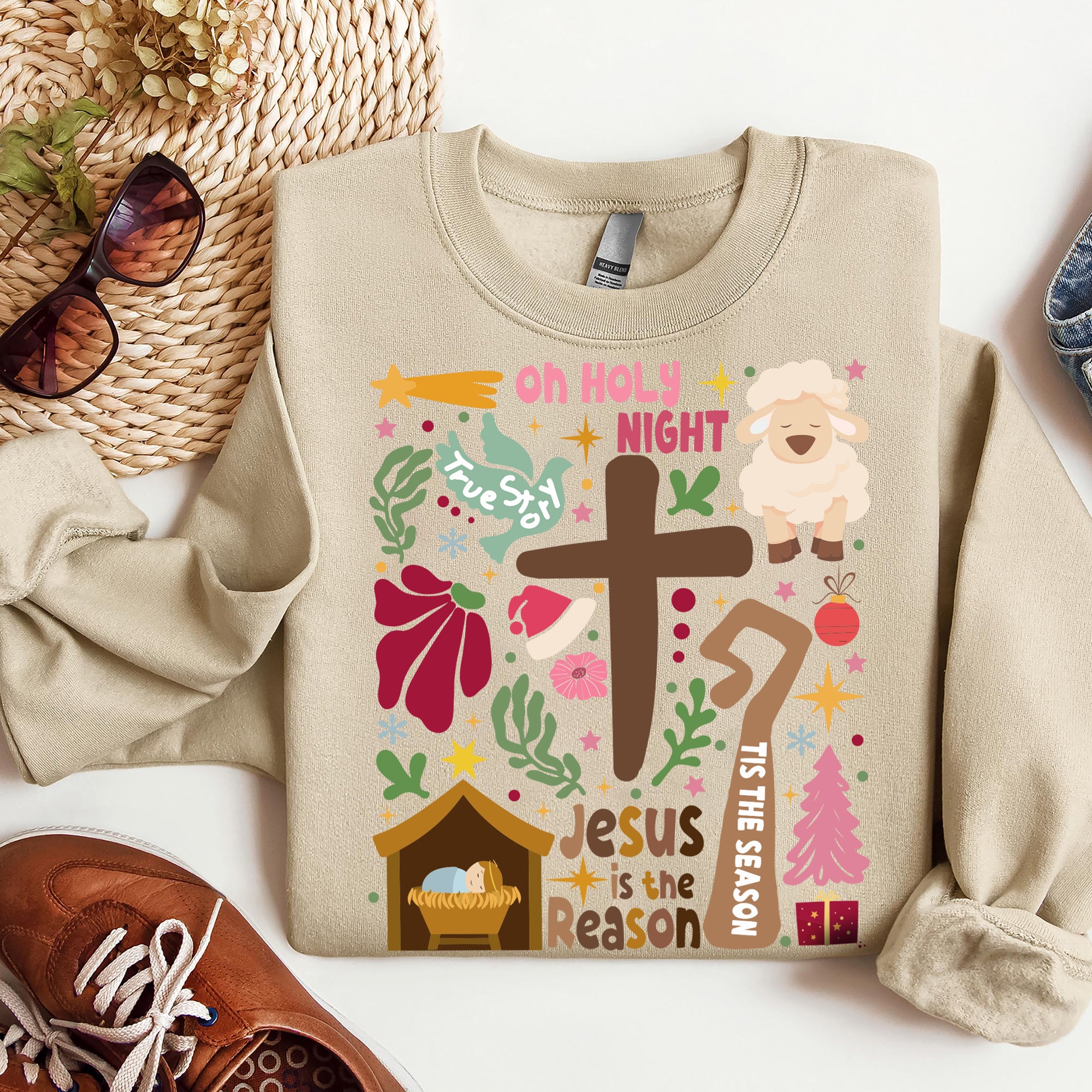 Oh Holy Night Christmas Sweatshirt, Jesus Christmas  Sweatshirt, Jesus is the reason Sweatshirt. ILAF11