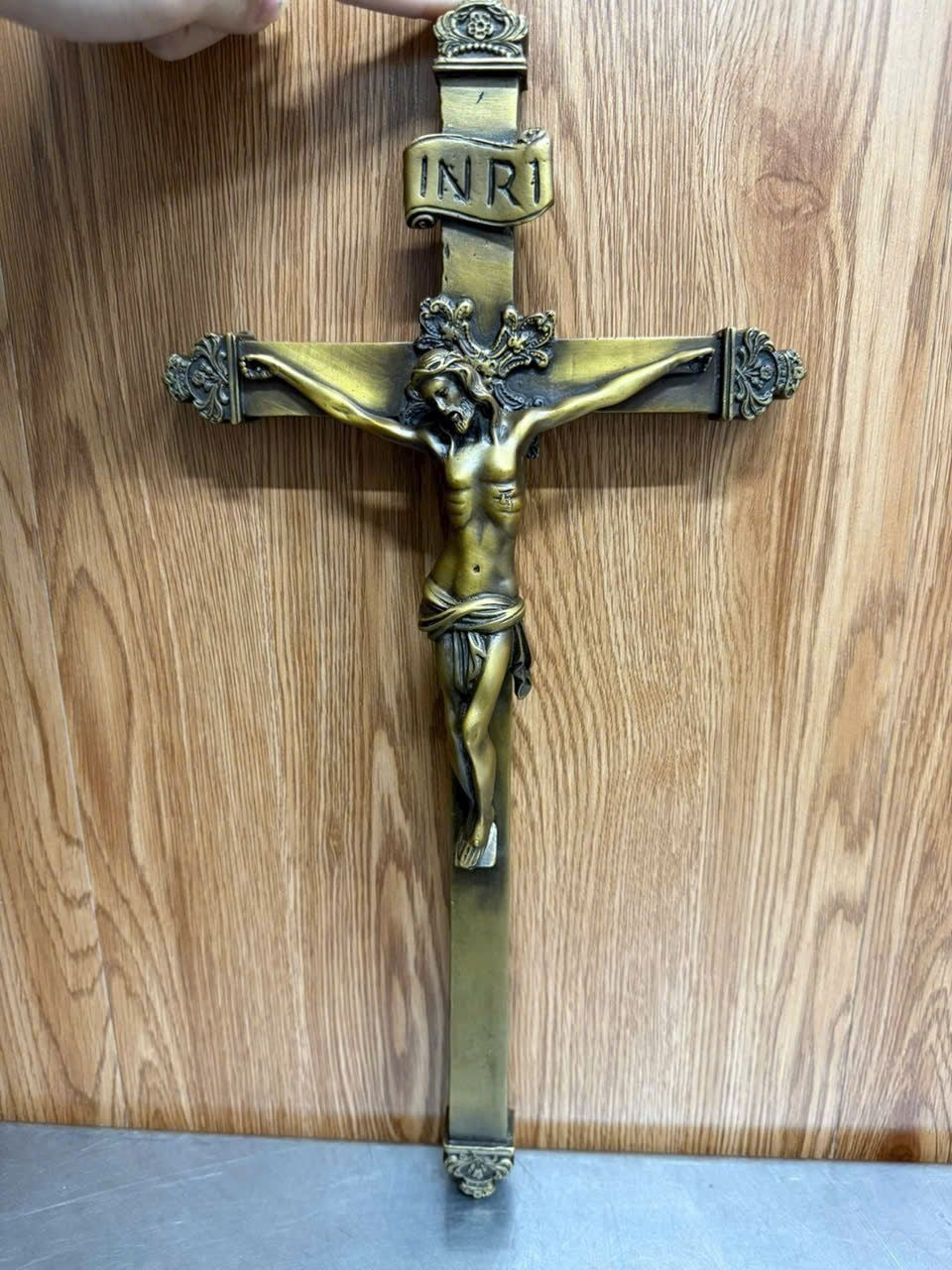 Bronze Jesus Crucifix Sculpture, Religious Bronze Cross Statue for Home or Church Decor