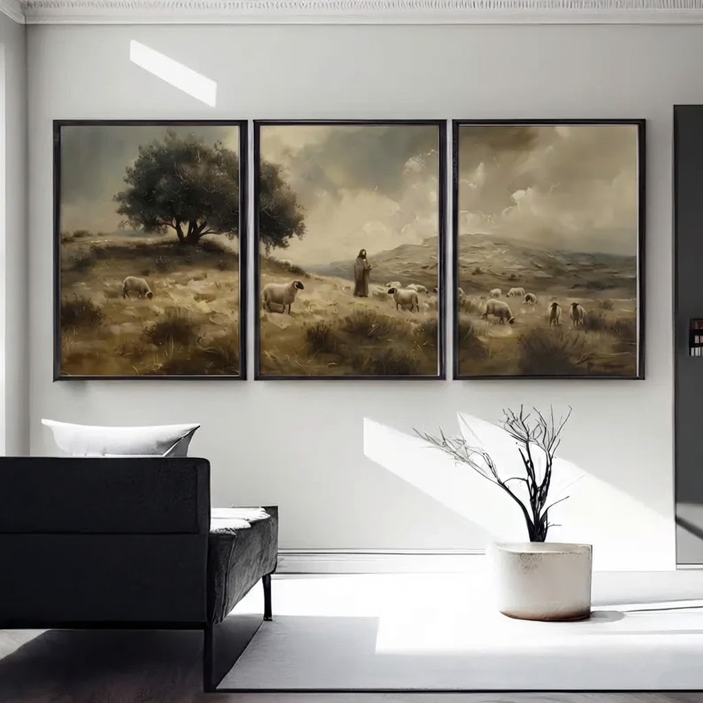 The Good Shepherd Set of 3 Walking with His Flock, Faith and Love in Every Step