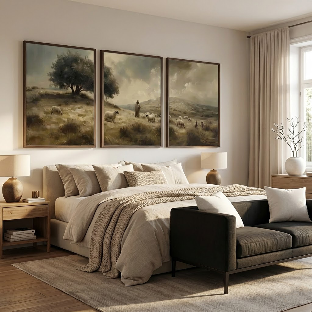 The Good Shepherd Set of 3 Walking with His Flock, Faith and Love in Every Step