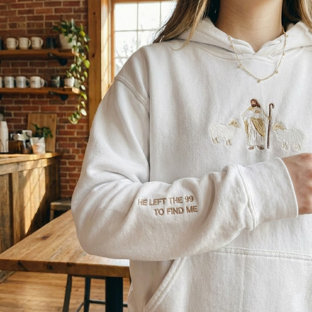 Embroidered 'Lost Sheep' Sweatshirt, Jesus Leaves the 99, The Lord is My Shepherd Crewneck, Psalm 23, Christian Clothing, Bible Verse Sweatshirt, Spiritual Crewneck, Christian Gift, Embroidered Sweater