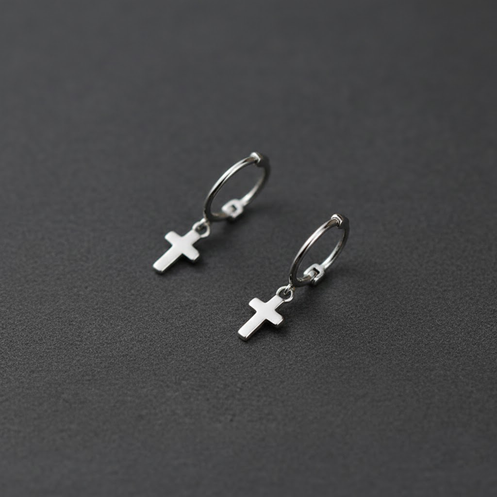 Silver Hoop Earrings with Cross Charm, Simple and Elegant Catholic-Inspired Jewelry