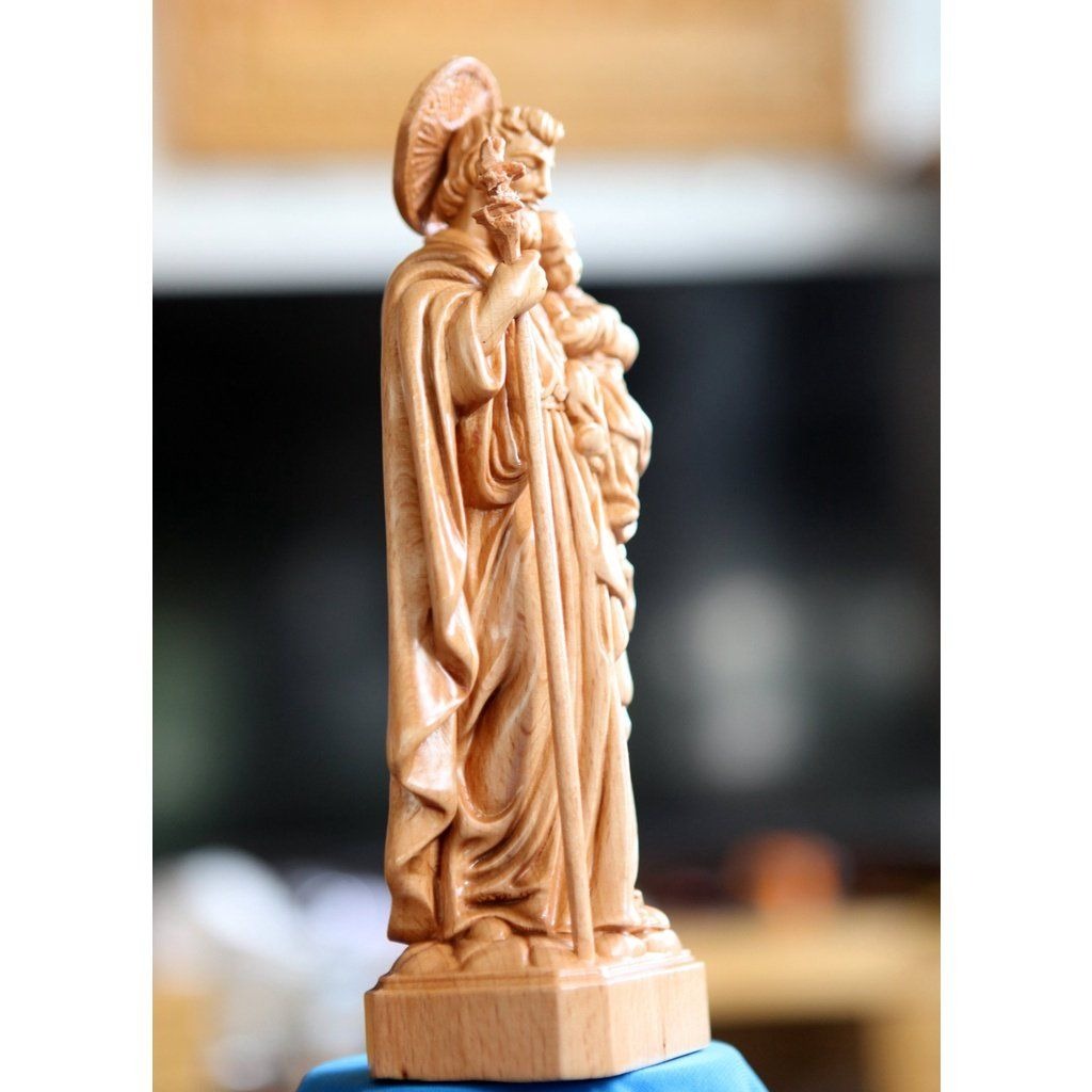 Wooden St. Joseph Statue with Baby Jesus, Catholic Christian Religious Figure for Home or Church