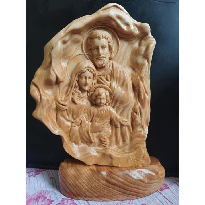 Wooden Holy Family Desk Plaque, Catholic Christian Religious Tabletop Decor, Handmade Wood Icon, Home Altar Gift for Family and Church