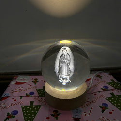 Mother Mary bless Crystal Sphere with LED Base, Gift Crystal Sphere for Christian, Jesus Crystal Sphere