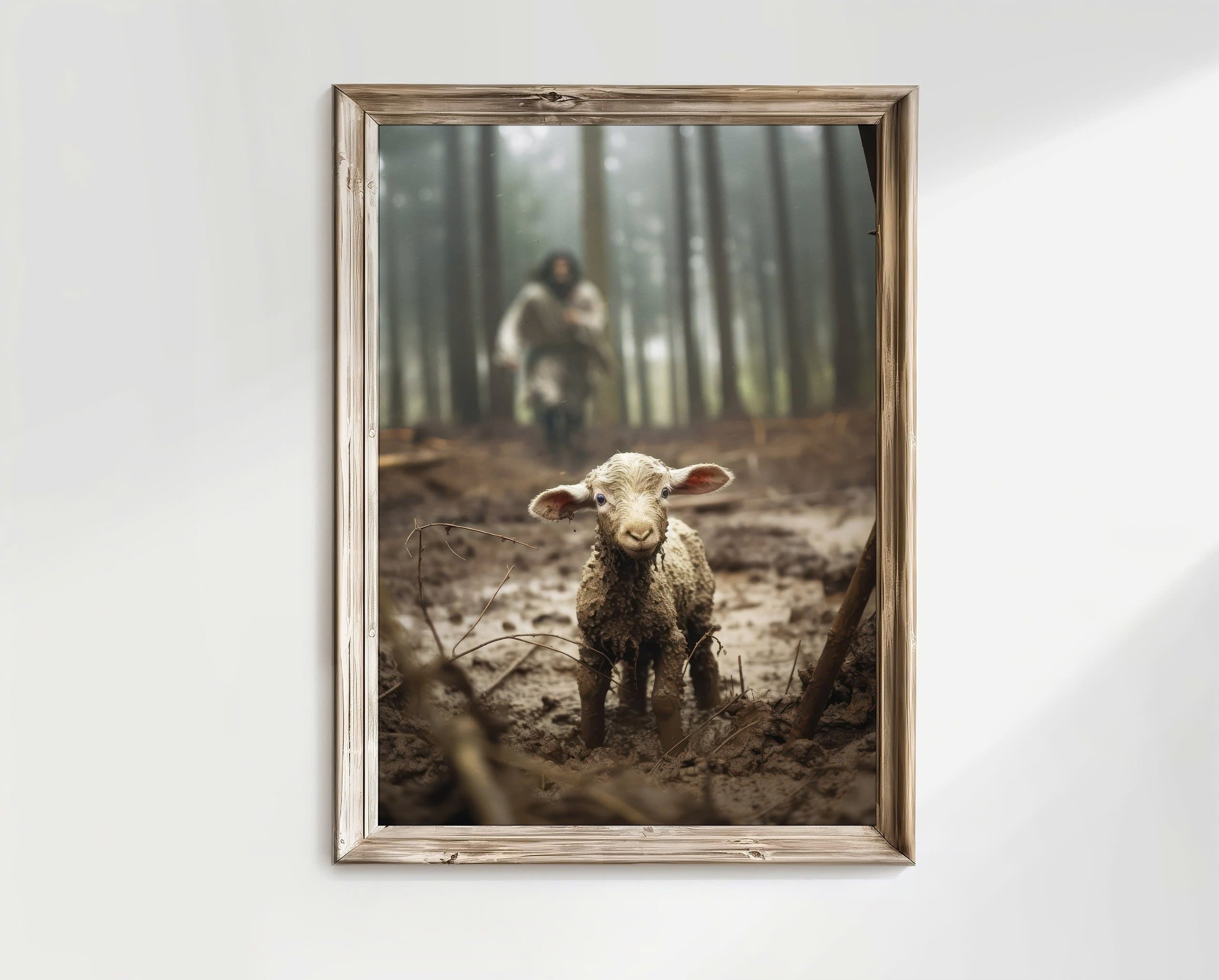 Jesus and Lamb Poster, Jesus Running After Lost Lamb God Poster, Jesus Printable, LDS Art Jesus Leaves the 99, Bible Art Printable