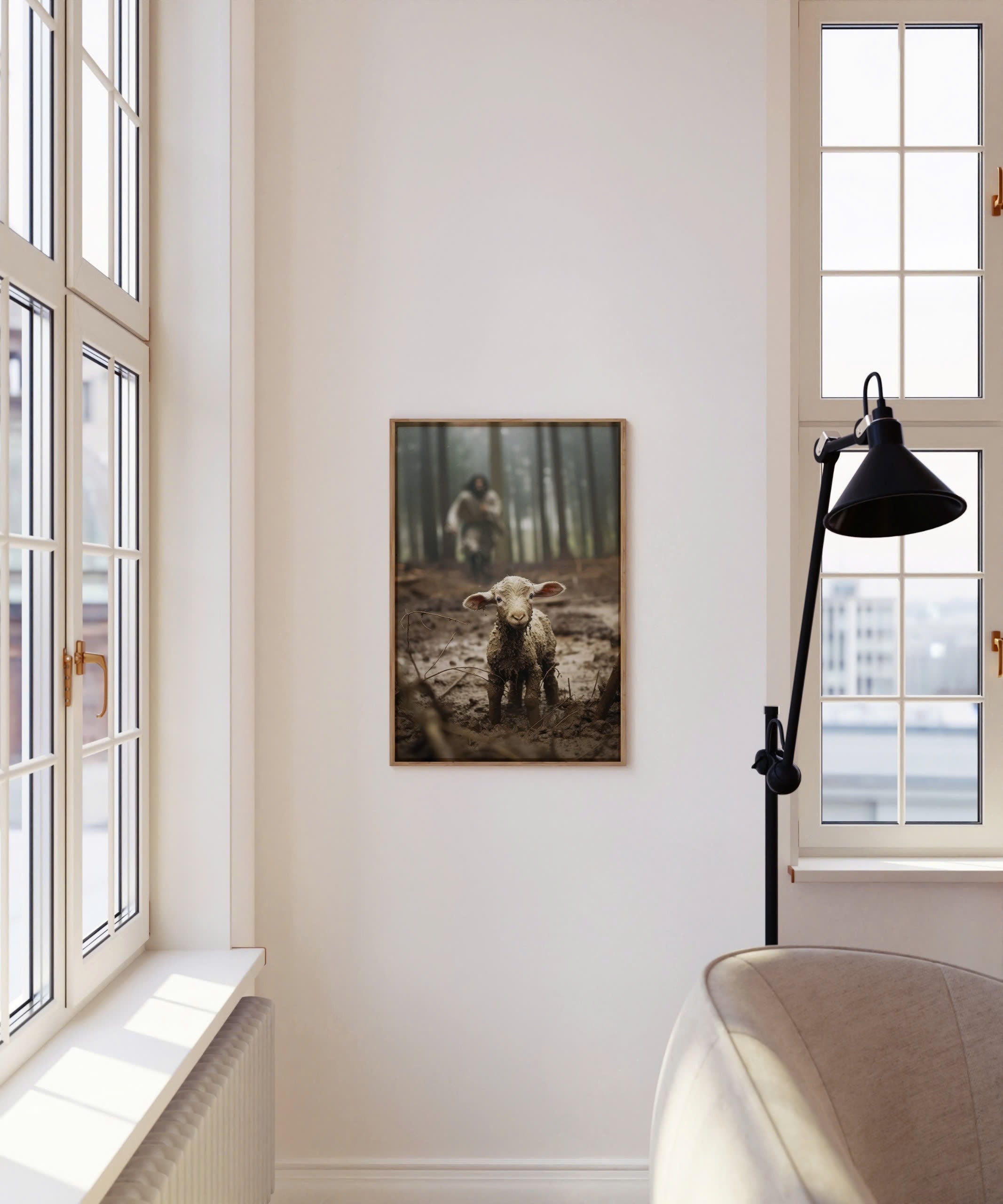 Jesus and Lamb Poster, Jesus Running After Lost Lamb God Poster, Jesus Printable, LDS Art Jesus Leaves the 99, Bible Art Printable