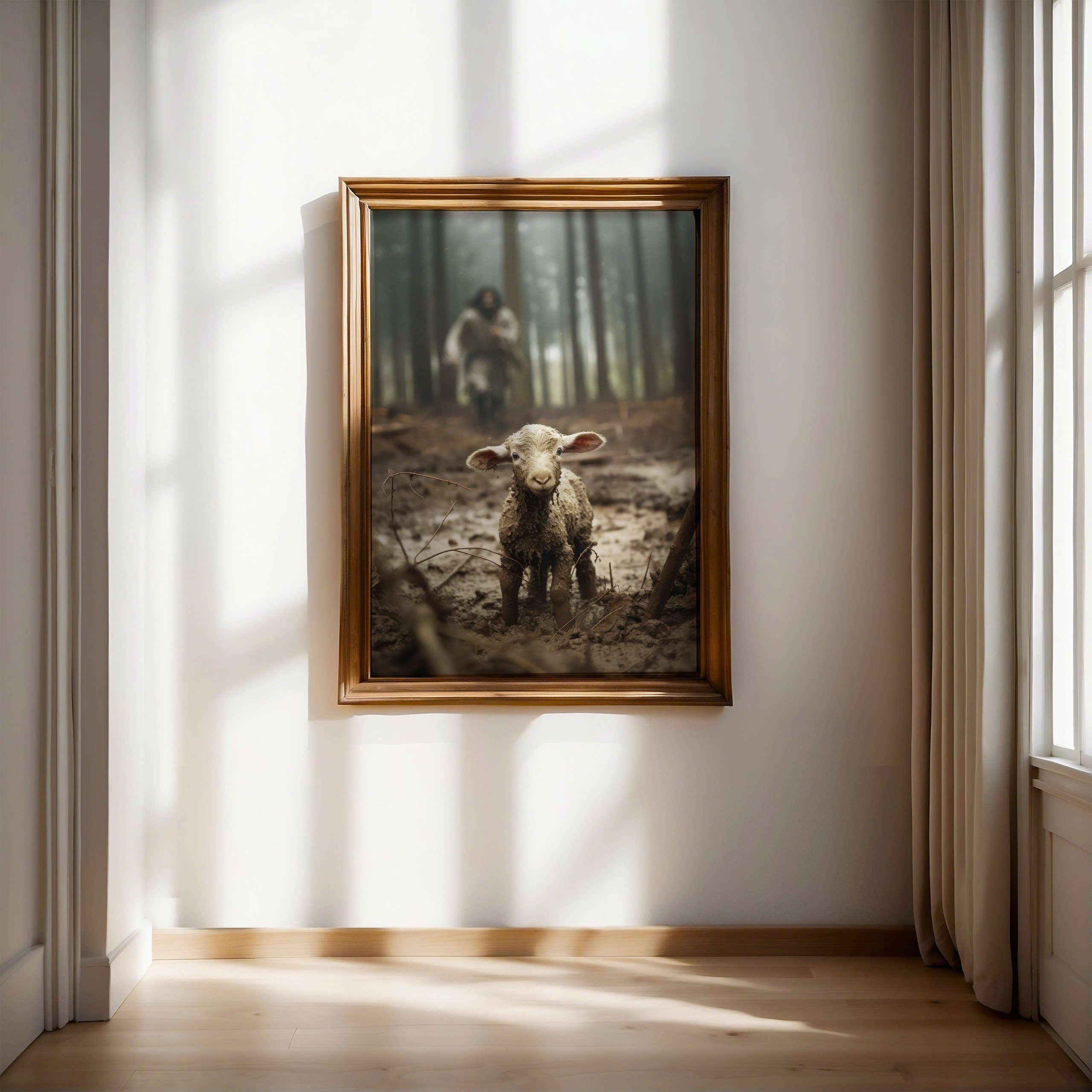 Jesus and Lamb Poster, Jesus Running After Lost Lamb God Poster, Jesus Printable, LDS Art Jesus Leaves the 99, Bible Art Printable