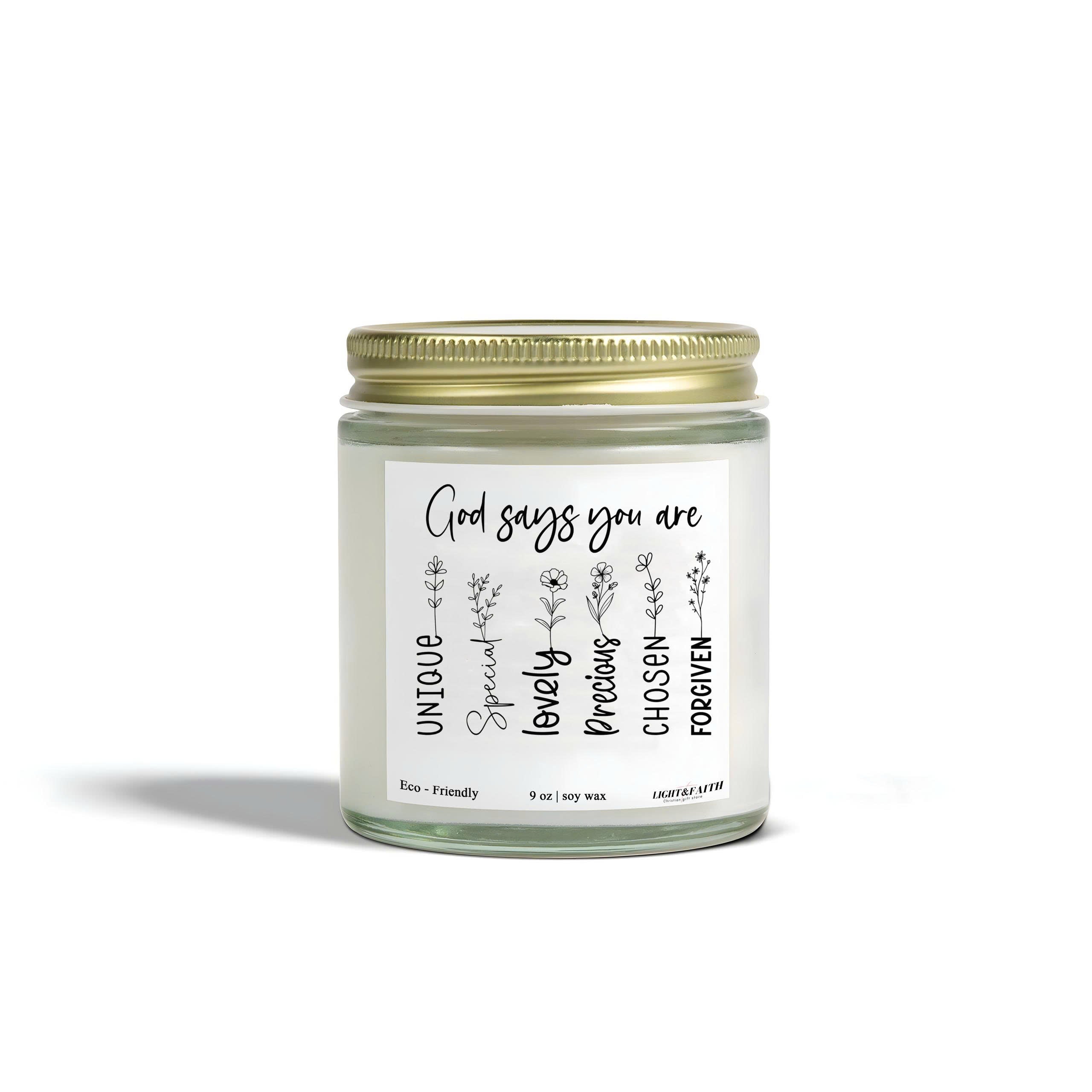 Christian Jesus Candle, God Says You Are, Inspirational Gift for Christmas, Unique, Special, Precious, Chosen CDLAF17