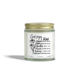Christian Jesus Candle, God Says I Am, Inspirational Bible Verses, Unique Gift for Christmas, Strength, Beauty, Forgiveness CDLAF18