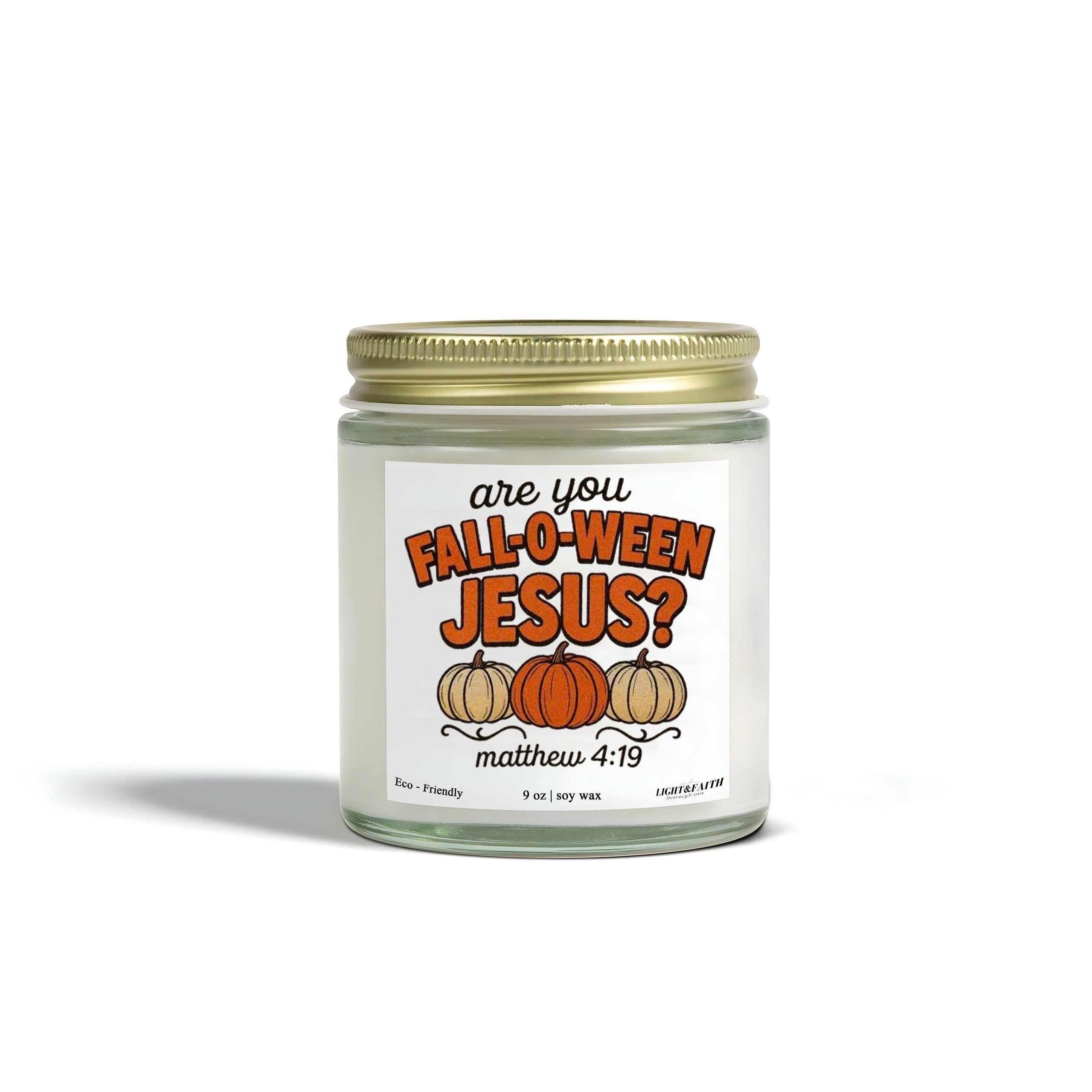 Are You Fall-O-Ween Jesus Candle, Matthew 4:19 Bible Verse, Fall Pumpkin Design, Christian Halloween Candle Gift CDLAF24