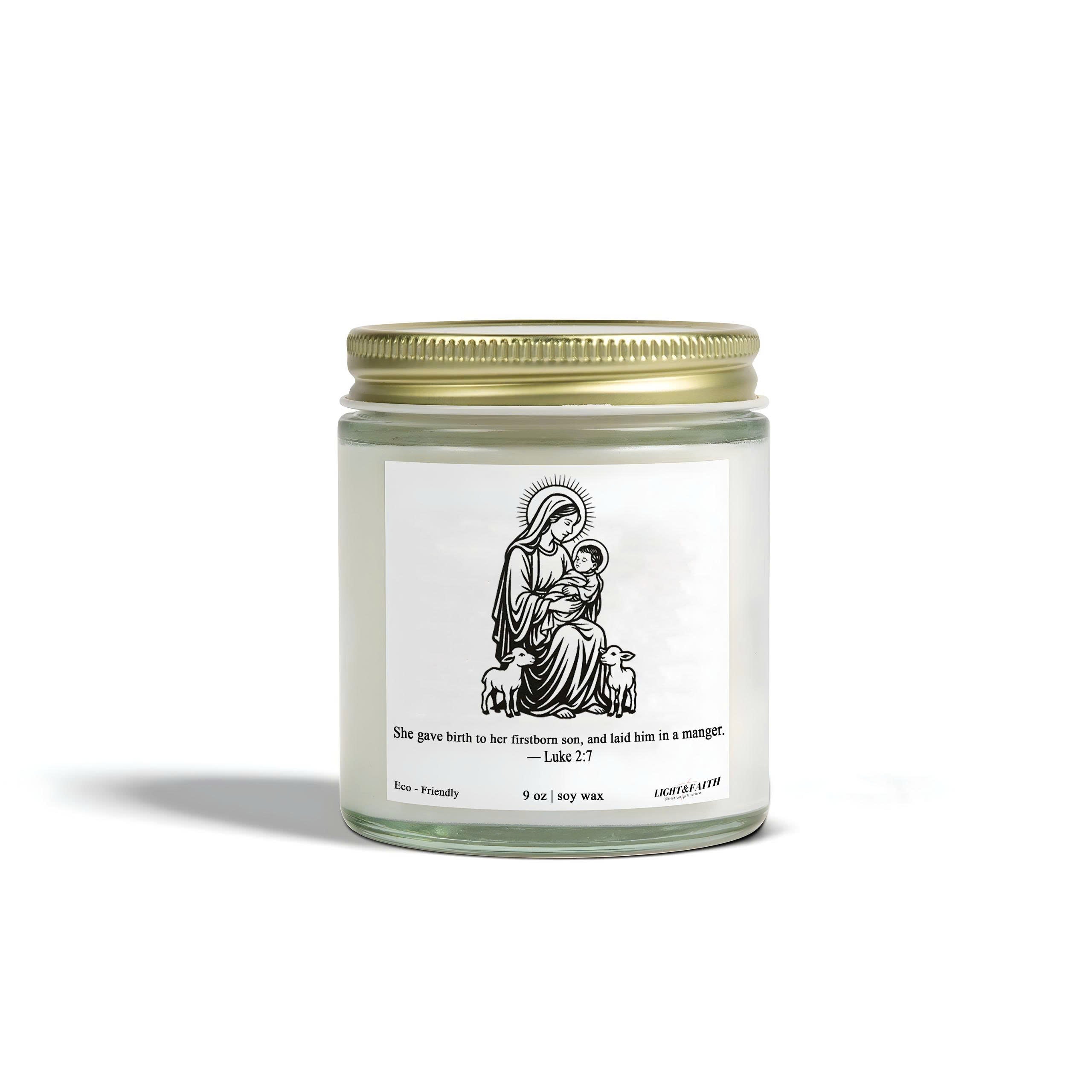 Luke 2:7 Christian Candle, She Gave Birth to Her Firstborn Son, Nativity Scene Candle, Inspirational Christmas Gift CDLAF25
